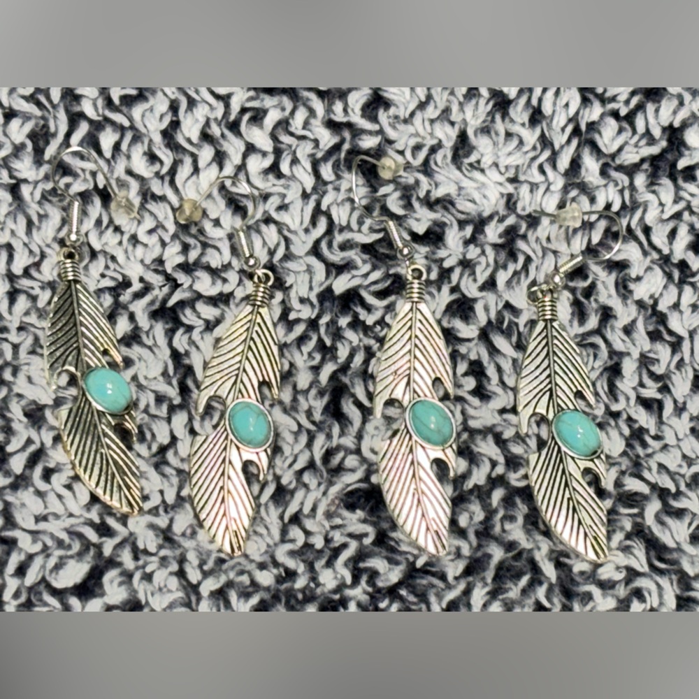 Turquoise and Silver Feather Earrings (2 sets)